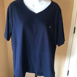 Chicos Navy V Neck SS Tunic Top